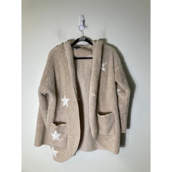 P.J. Salvage Off White Long Sleeve Fleece Button Up Hooded Jacket Sz S - Picture 1 of 2